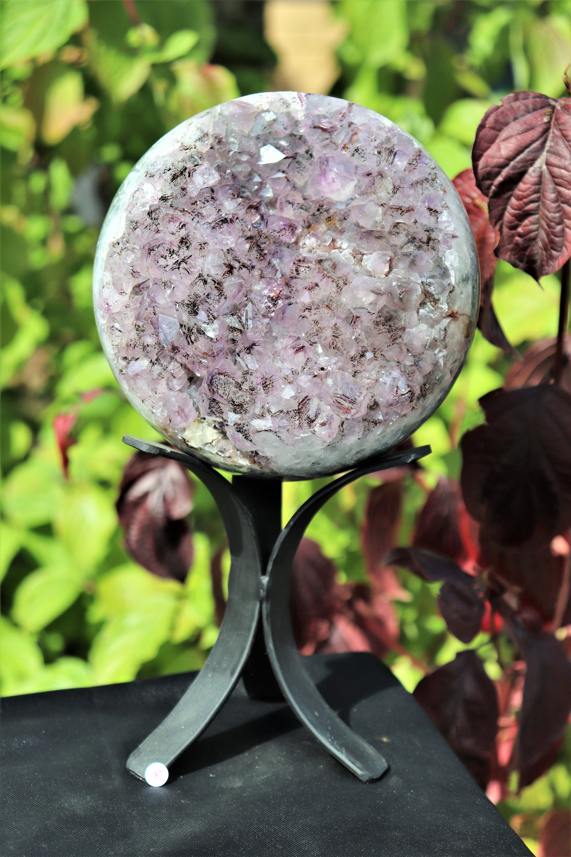 Large Amethyst Quartz Crystal Sphere On Custom Stand ~ Natural Art Home Decor