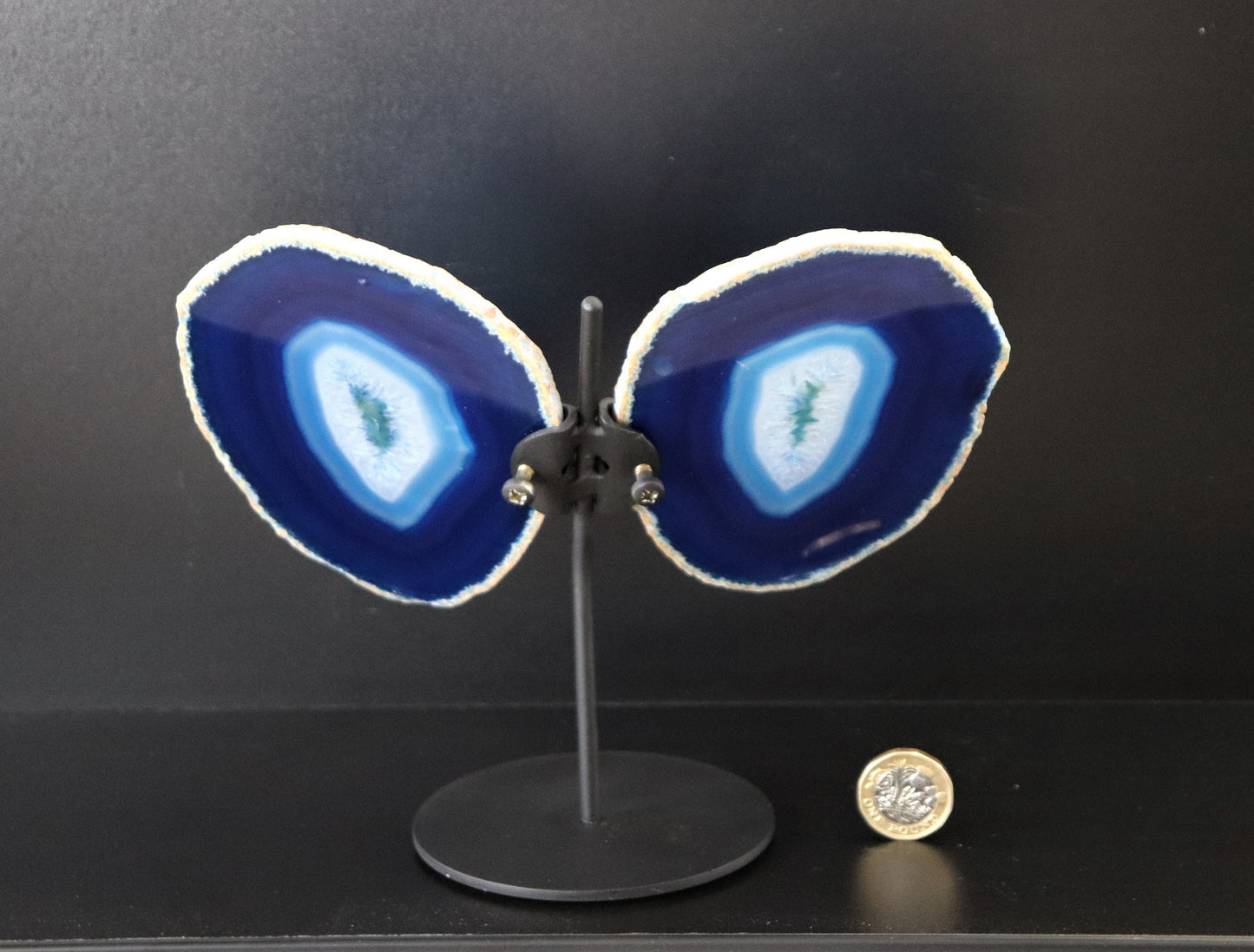 6) Large Agate Crystal Slice Butterfly Blue
