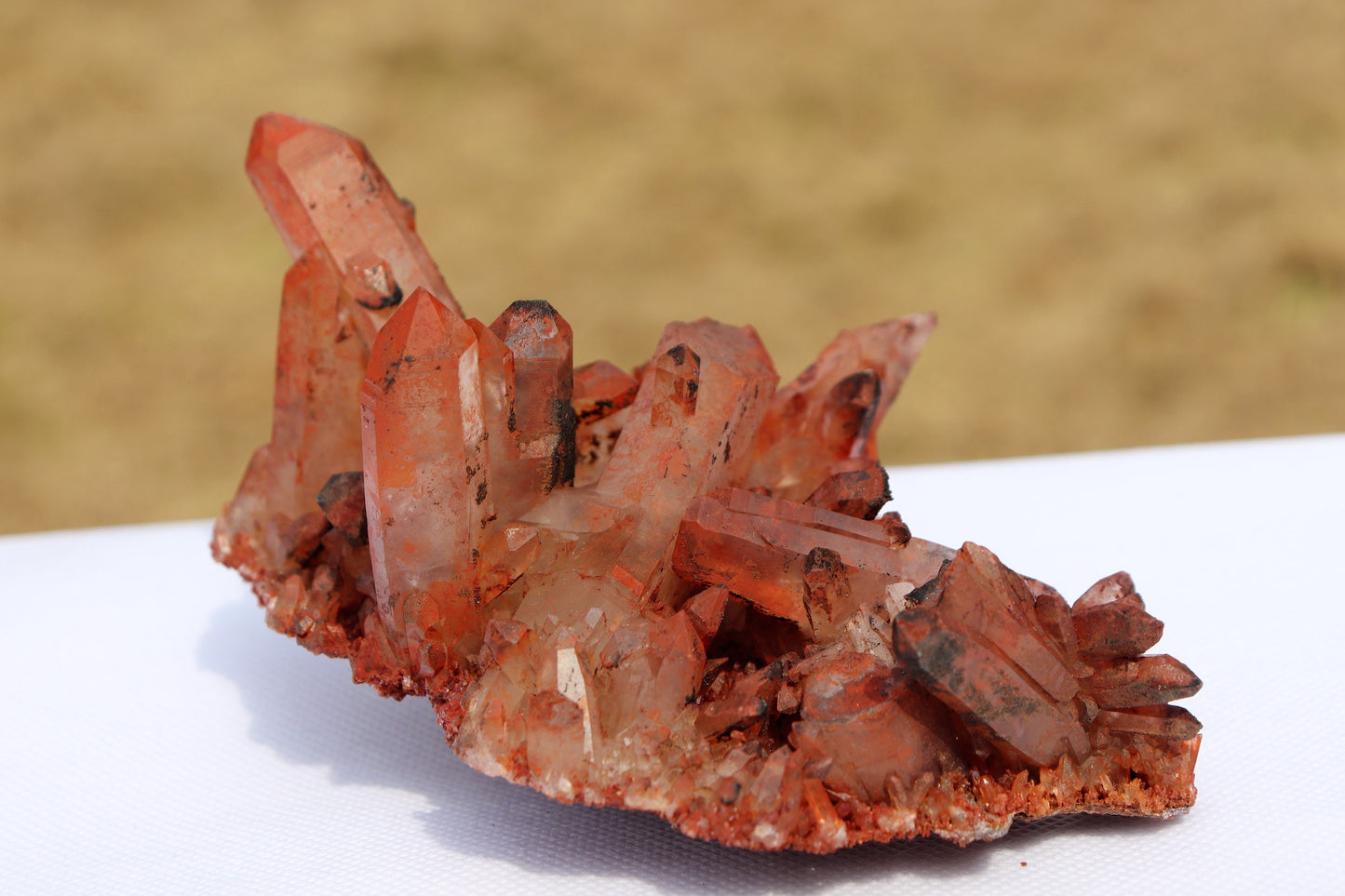 1) Hematite stained Quartz Crystal Cluster From Morocco