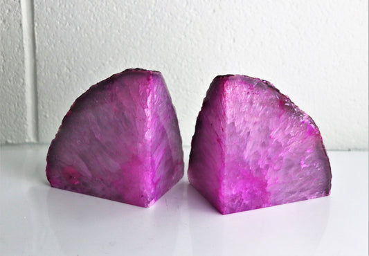 pink agate bookends