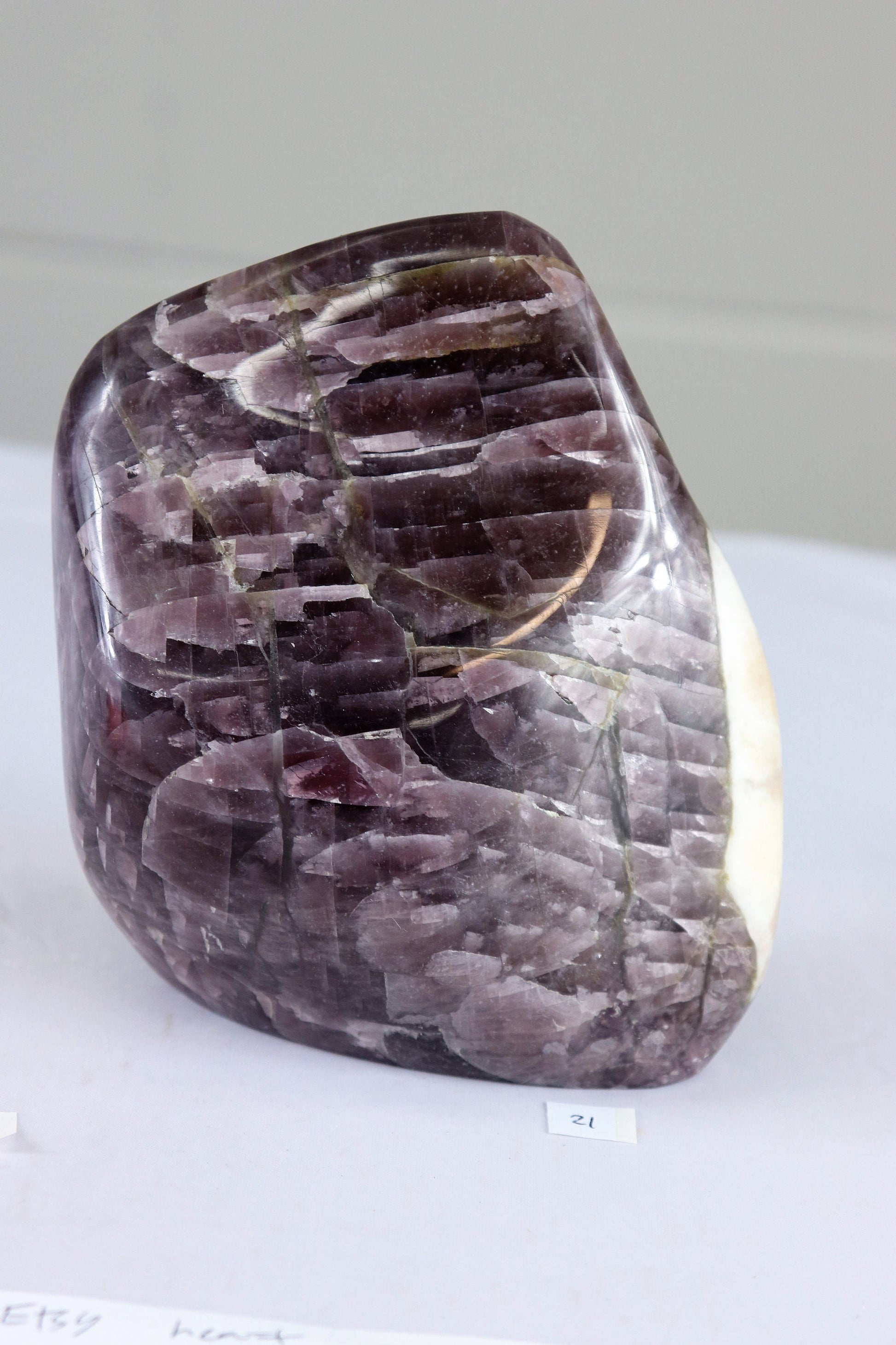 A beautiful large freestanding Anhydrite crystal.  Handcrafted and polished by artisans in Madagascar.
