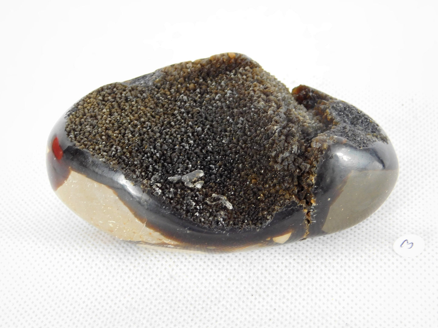 3) Septarian Half Egg Calcite Crystal Palm Stone / Polished Tumble Stone Madagascar  - Home Decor