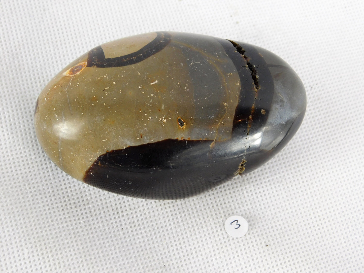 3) Septarian Half Egg Calcite Crystal Palm Stone / Polished Tumble Stone Madagascar  - Home Decor