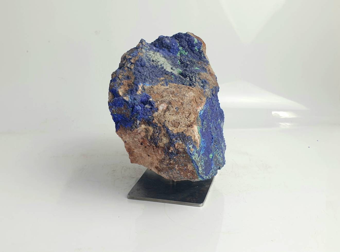 16) Large Azurite Malachite Crystal On Custom Stand