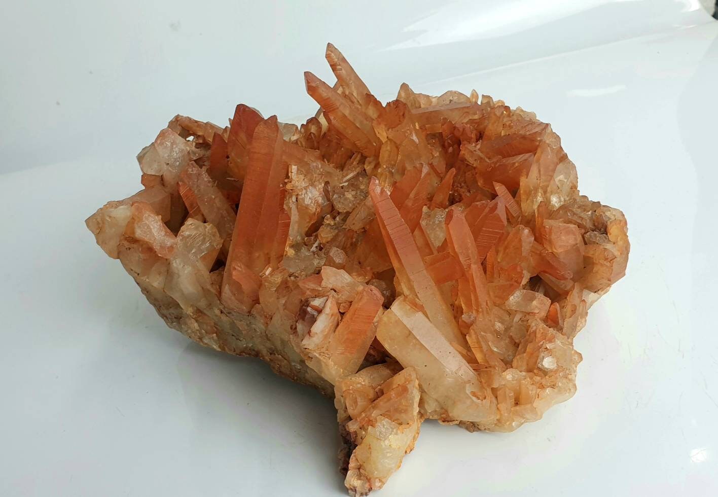 6) Hematite stained Quartz Crystal Cluster From Morocco