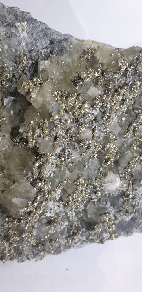 16) Large Fluorite Crystal + Pyrite Morocco