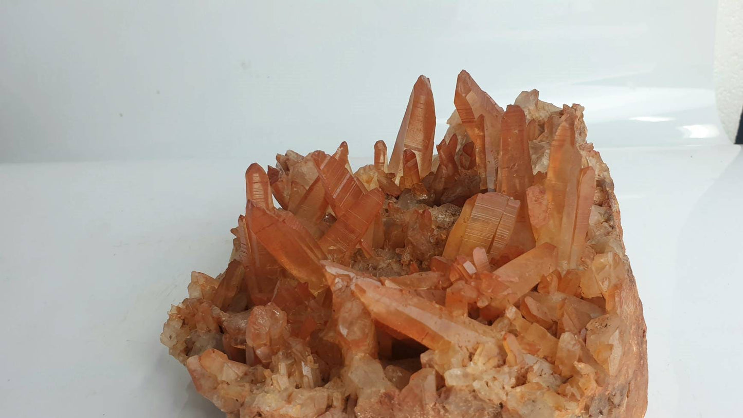 6) Hematite stained Quartz Crystal Cluster From Morocco