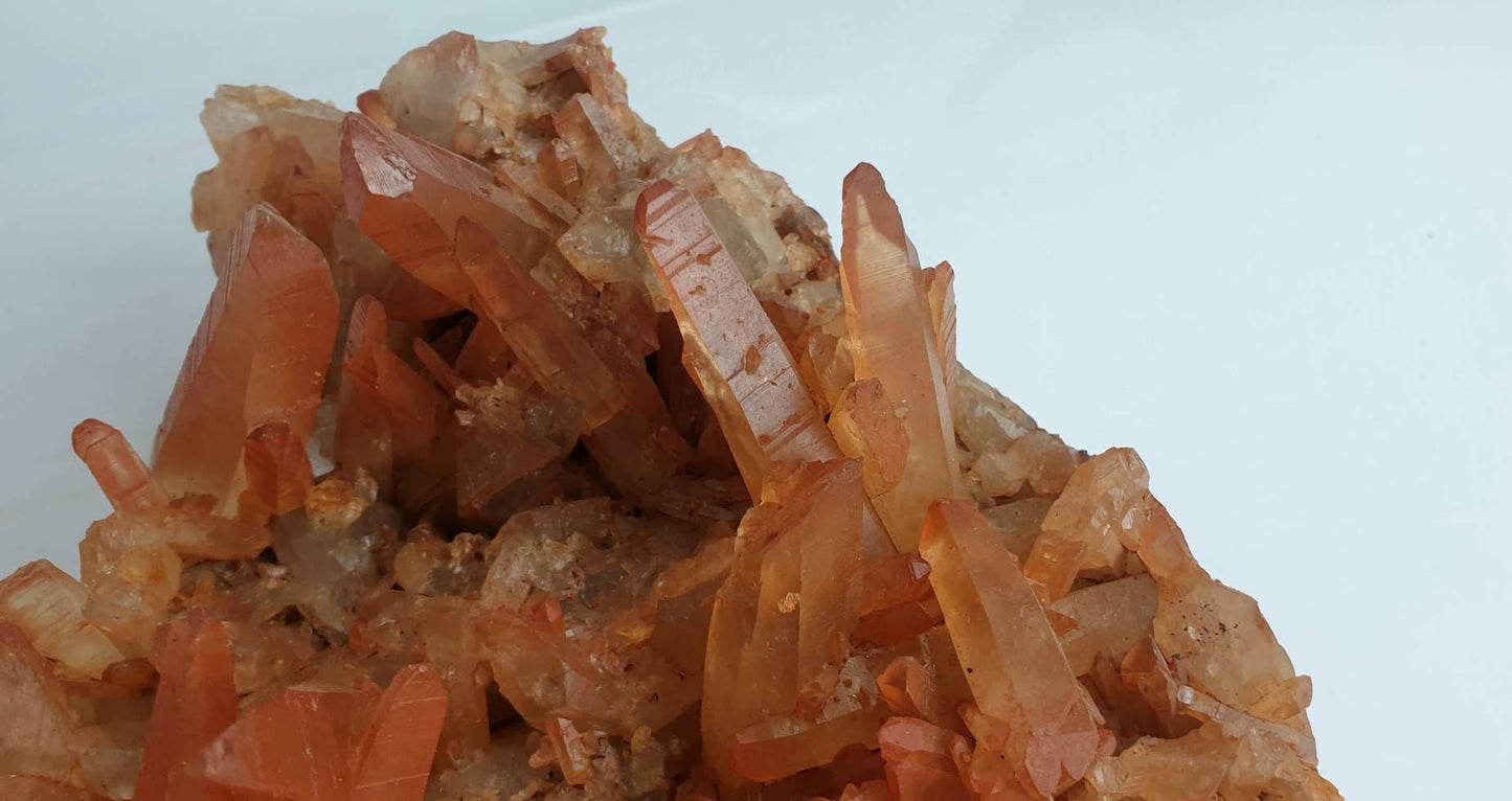 6) Hematite stained Quartz Crystal Cluster From Morocco