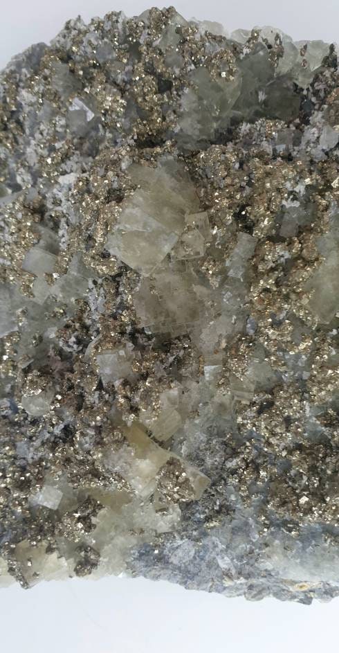 16) Large Fluorite Crystal + Pyrite Morocco