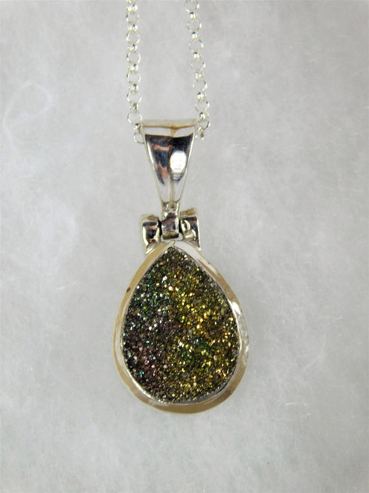 83e) Pyrite Fools Gold Crystal 925 Pendant + Silver Chain / Crystal Necklace Gift