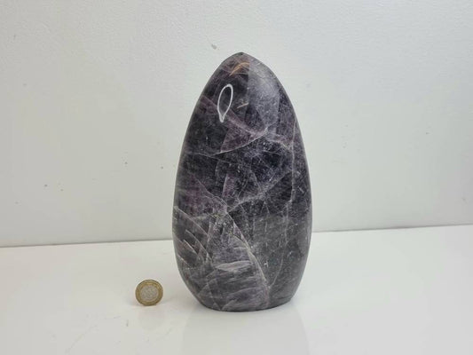 A beautiful large freestanding Anhydrite crystal.  Handcrafted and polished by artisans in Madagascar.