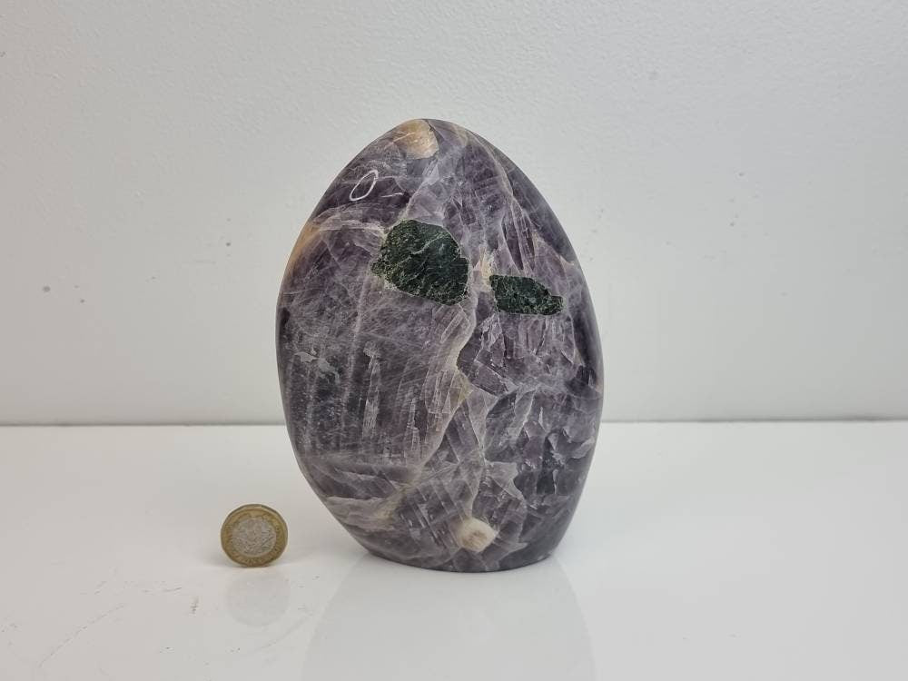 A beautiful large freestanding Anhydrite crystal.  Handcrafted and polished by artisans in Madagascar.