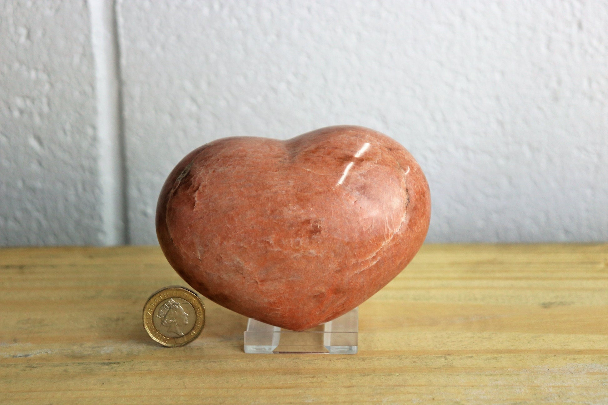 large crystal heart peach moonstone
