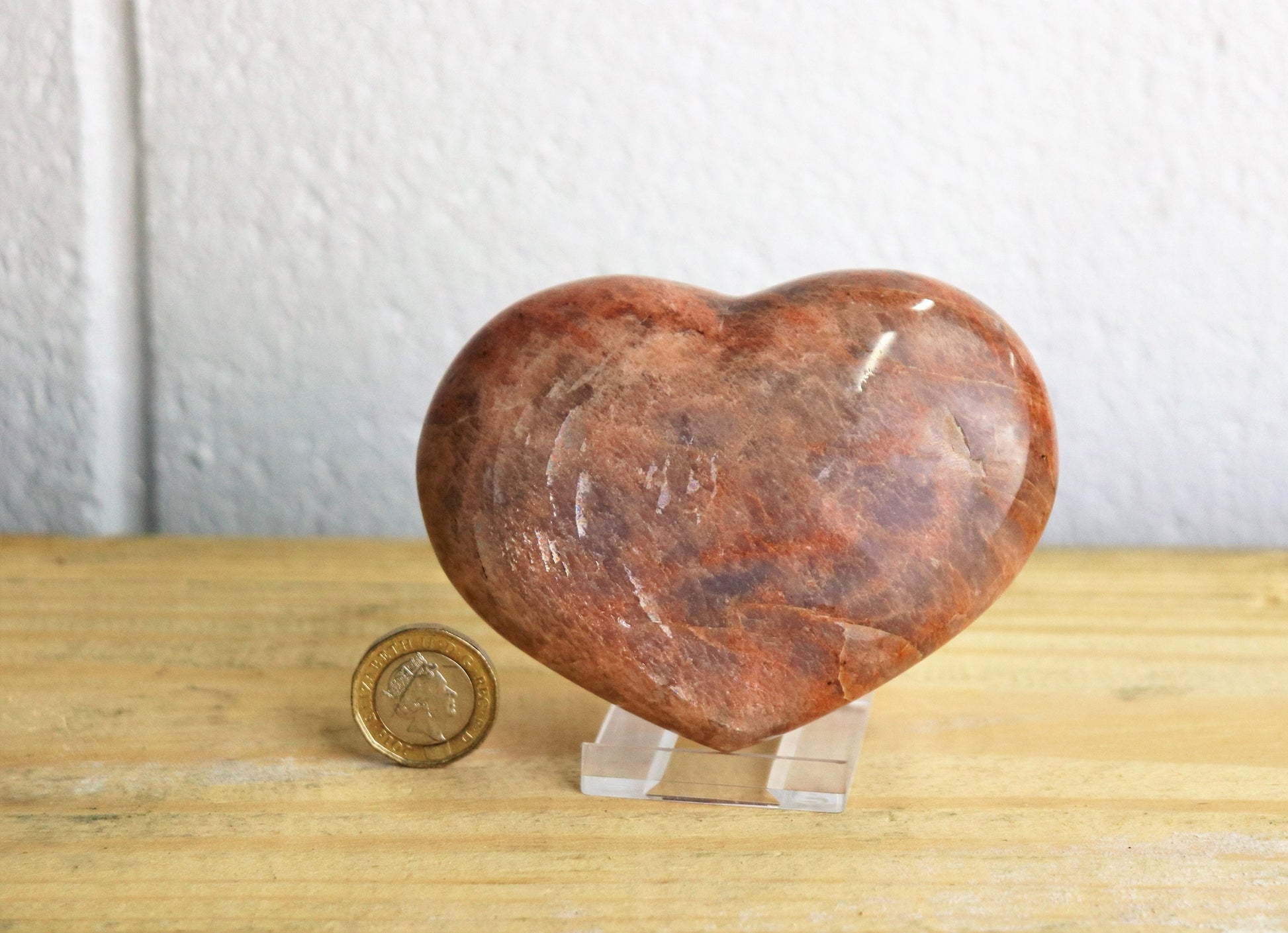 large crystal heart peach moonstone