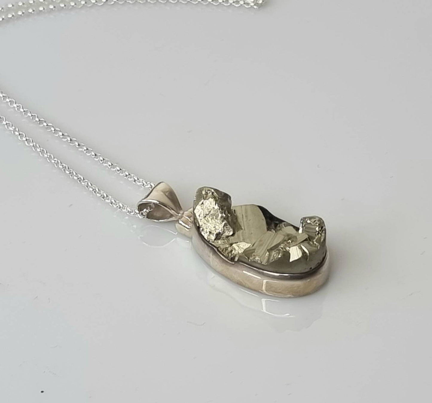 13) Peruvian Pyrite Crystal Necklace 925 Silver