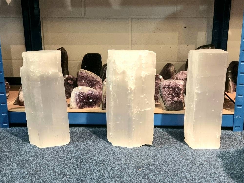 Extra Large Rough Natural Selenite Crystal Log Slab