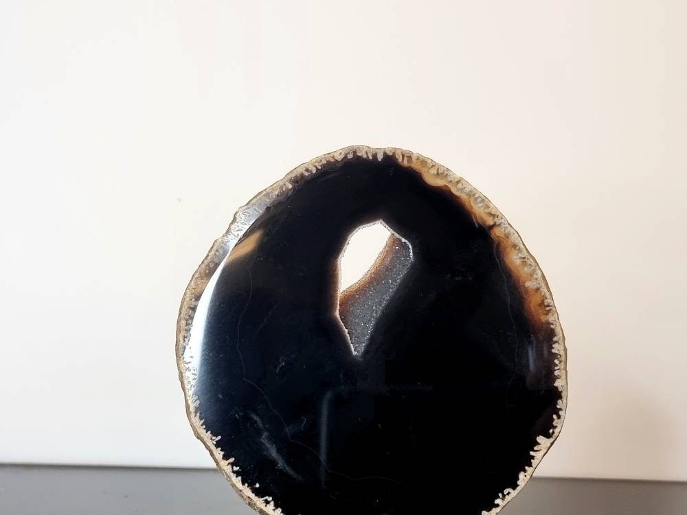 ASD11) Agate Crystal Slice Black Coaster