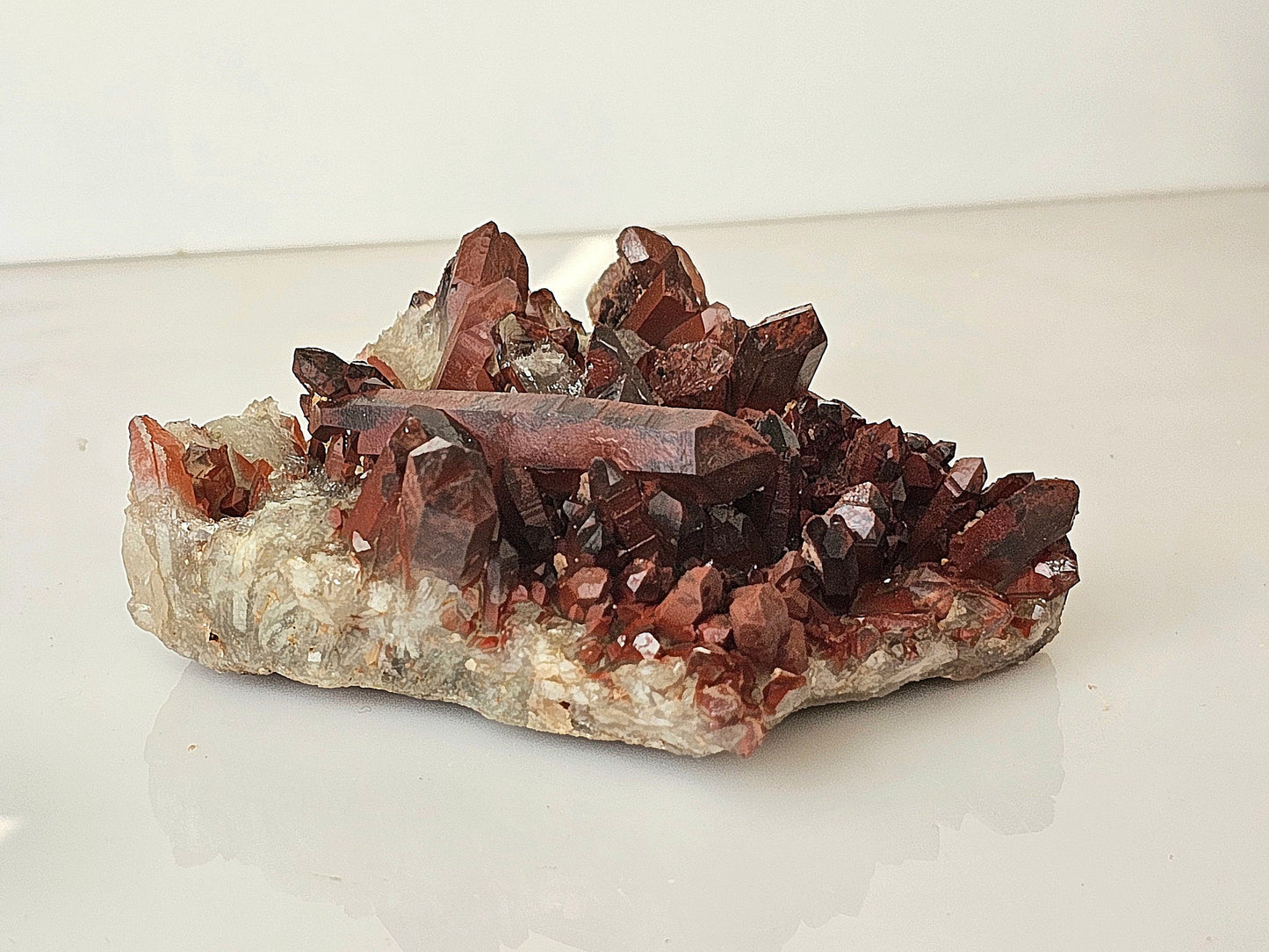 13) Hematite Stained Quartz Crystal Cluster