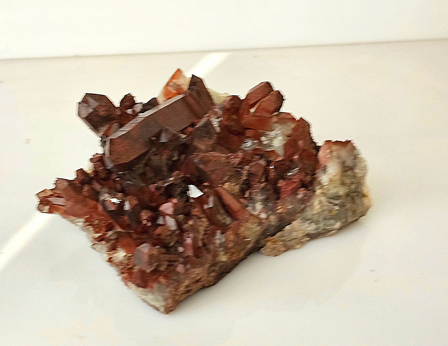 13) Hematite Stained Quartz Crystal Cluster