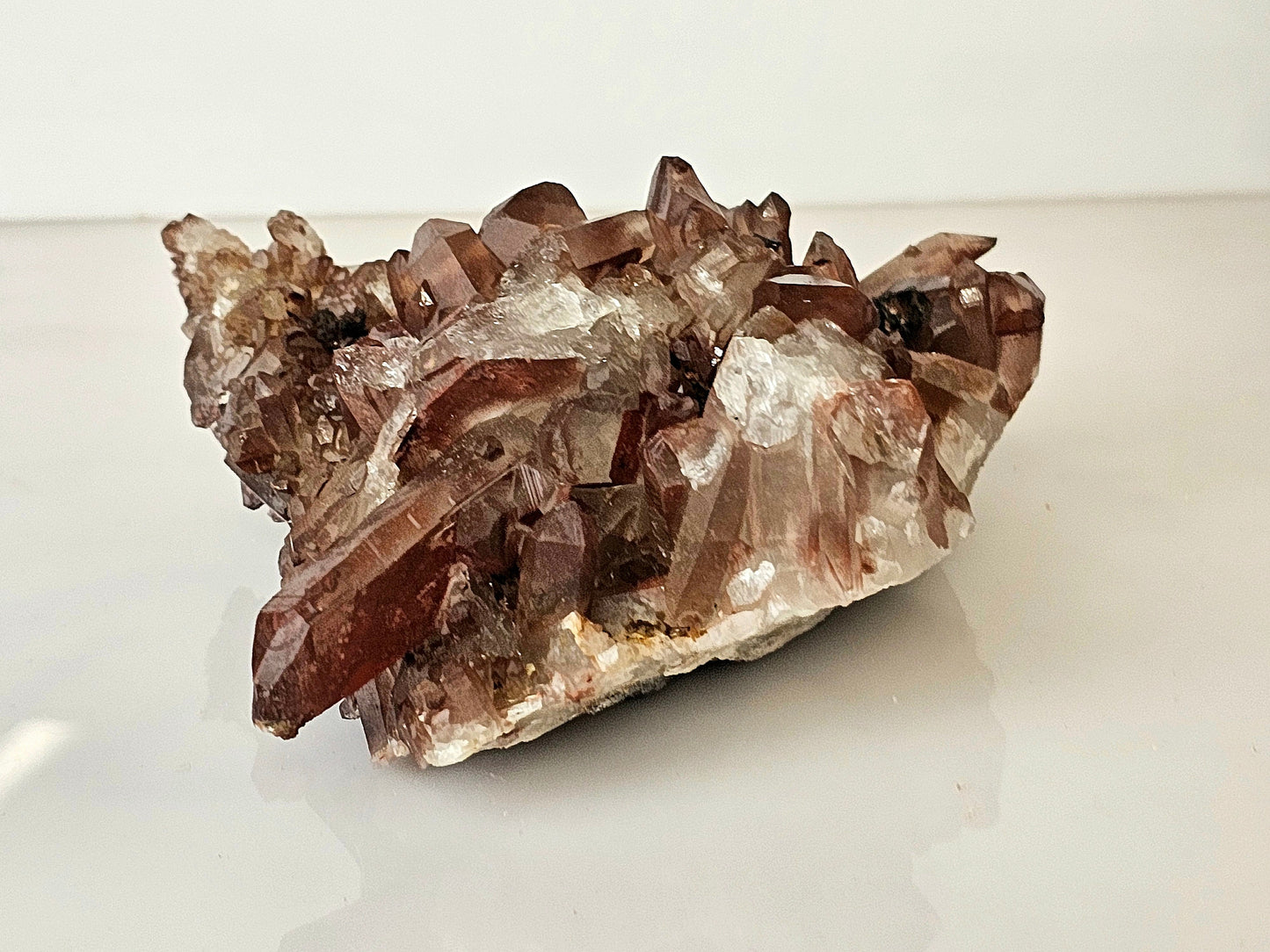 14) Hematite Stained Quartz Crystal Cluster
