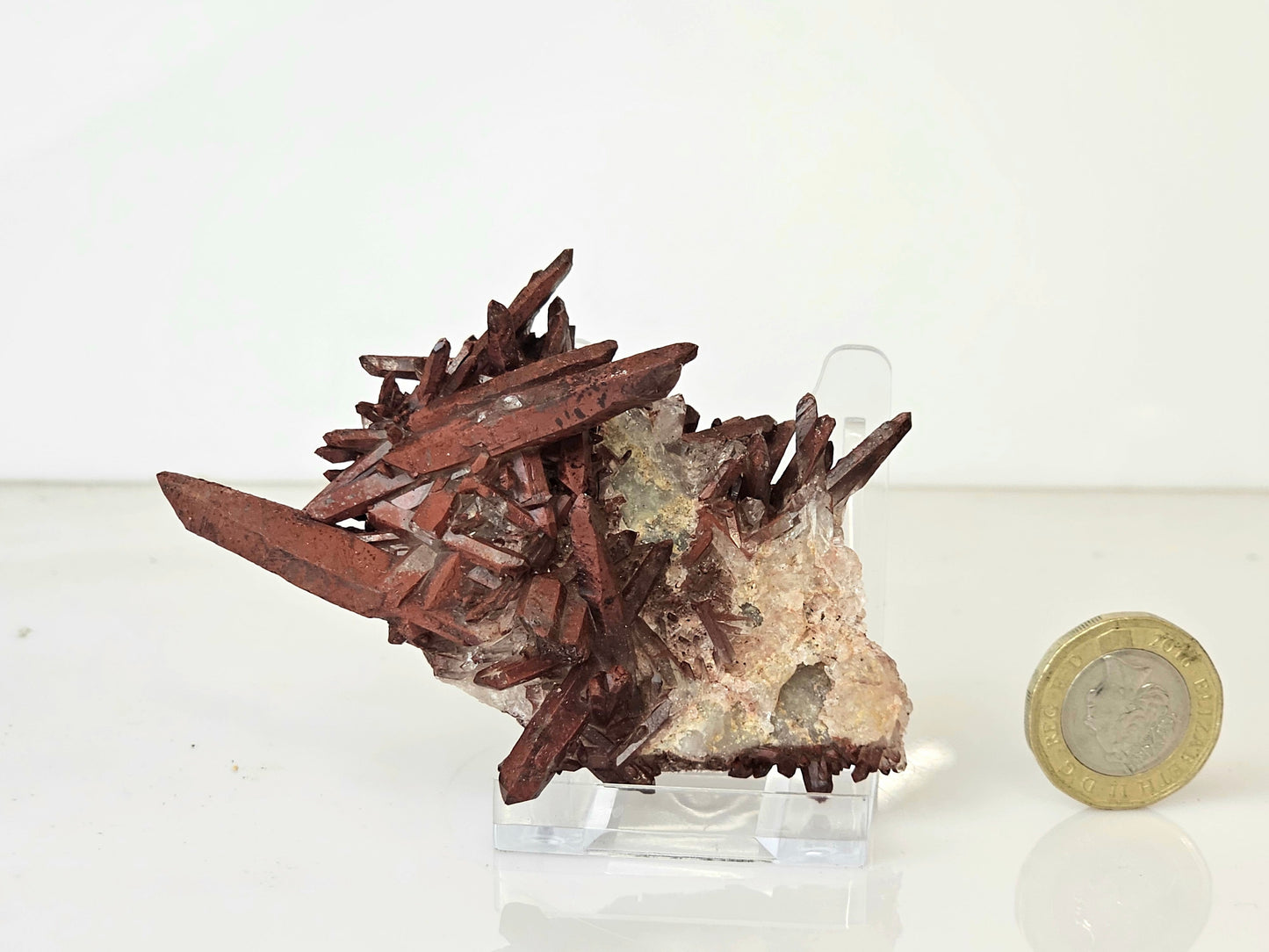 1) Hematite Stained Quartz Crystal Cluster