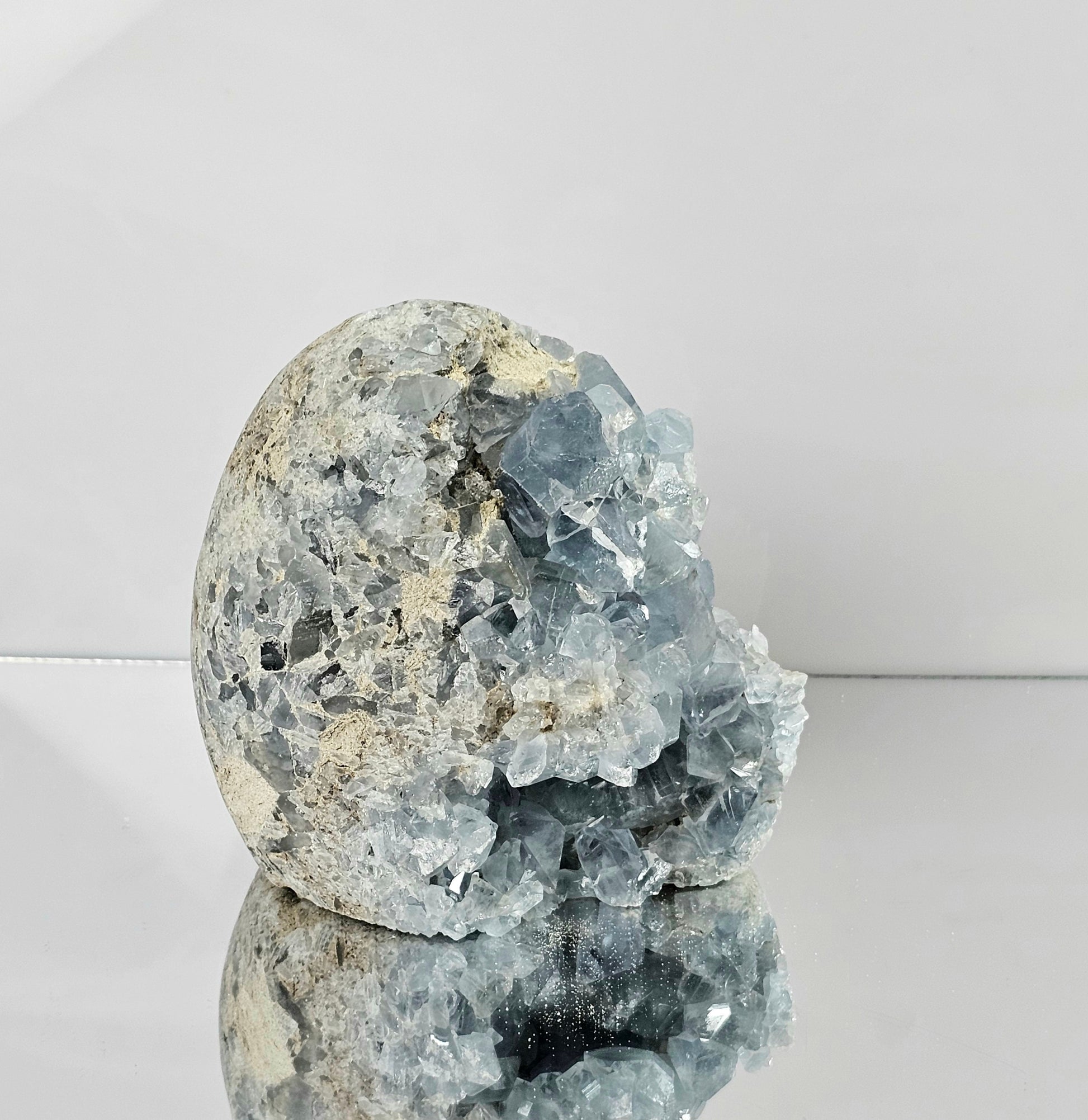 Large high quality celestite crystal freeform light gemmy blue