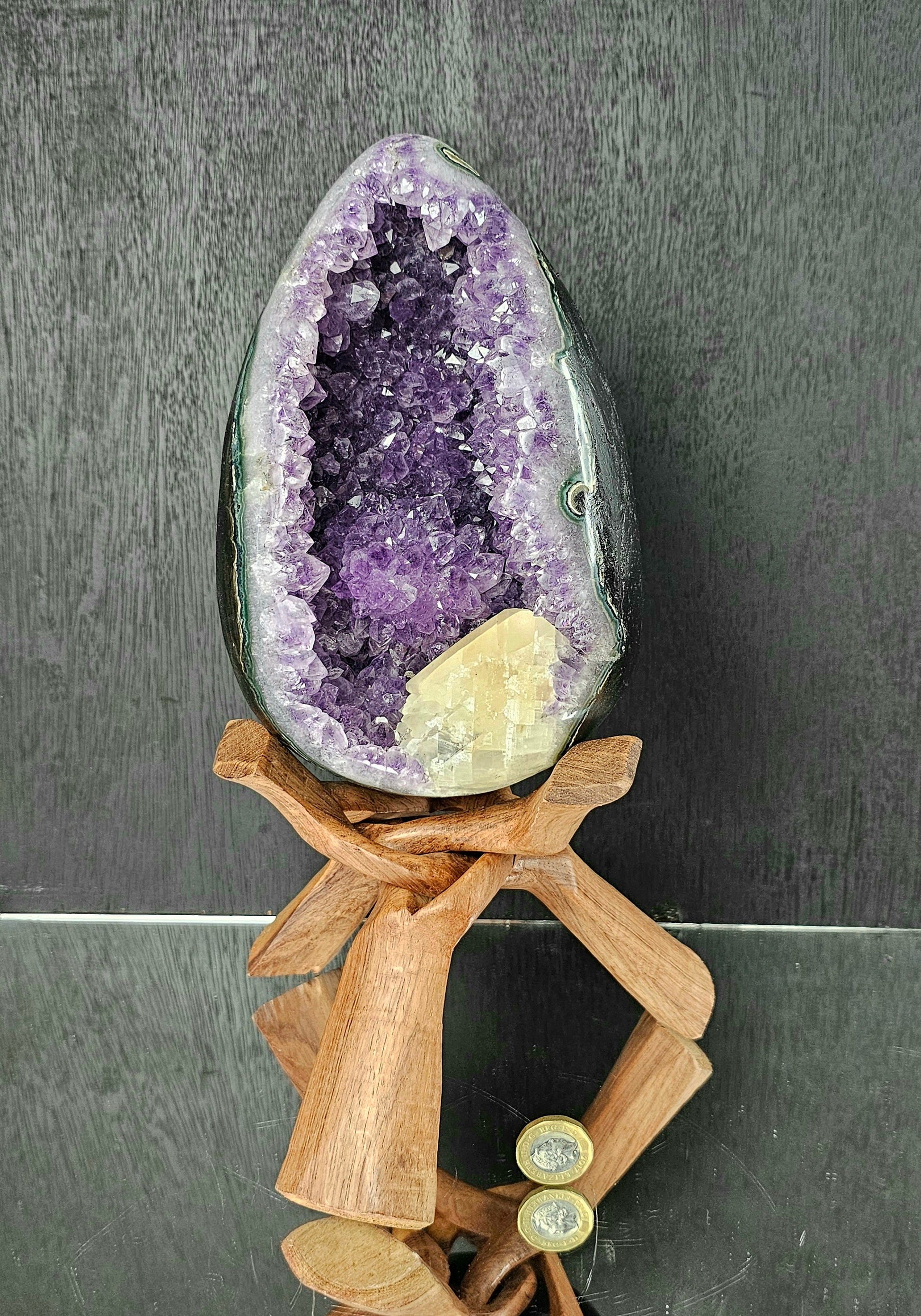 large uruguayan amethyst crystal egg with calcite