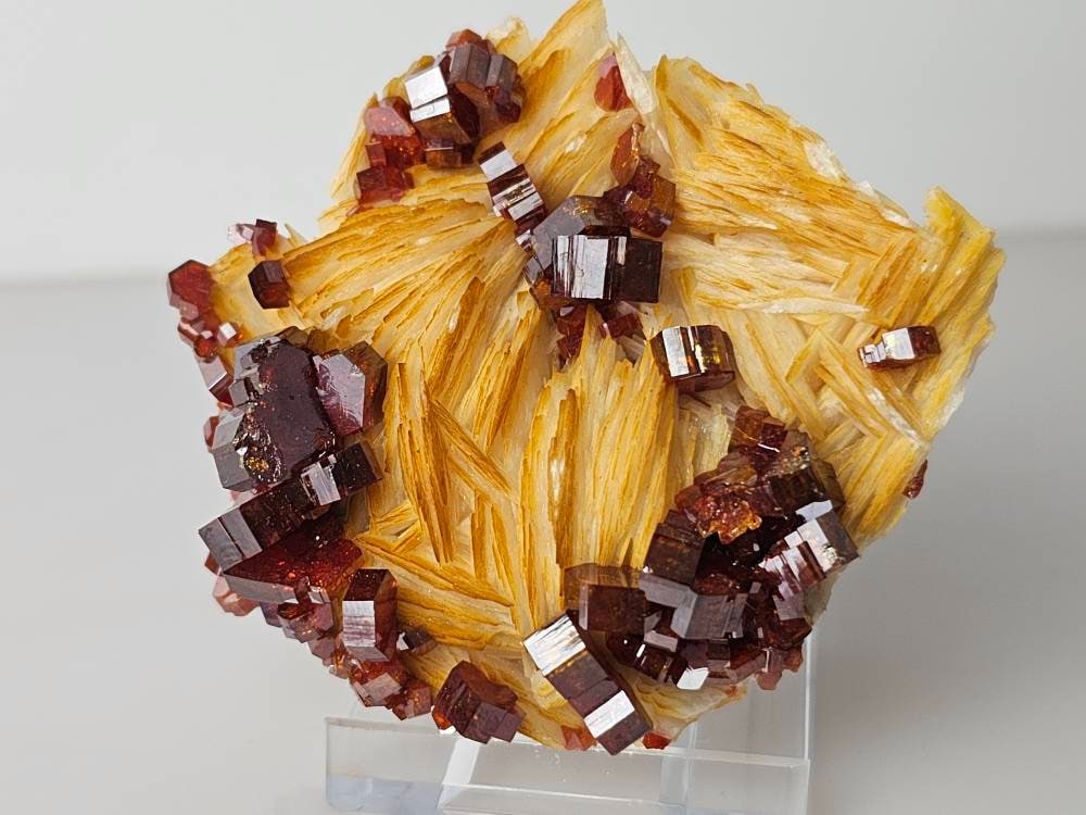 burnt orange vanadinite crystal on baryte atlas mountains collector